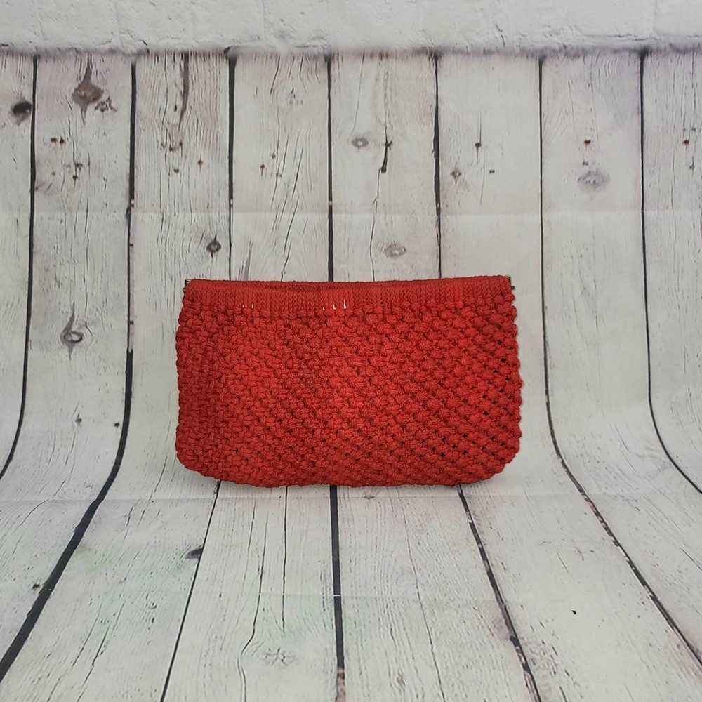 Boutique Weave Knit Red Clutch Compartment Purse Bag